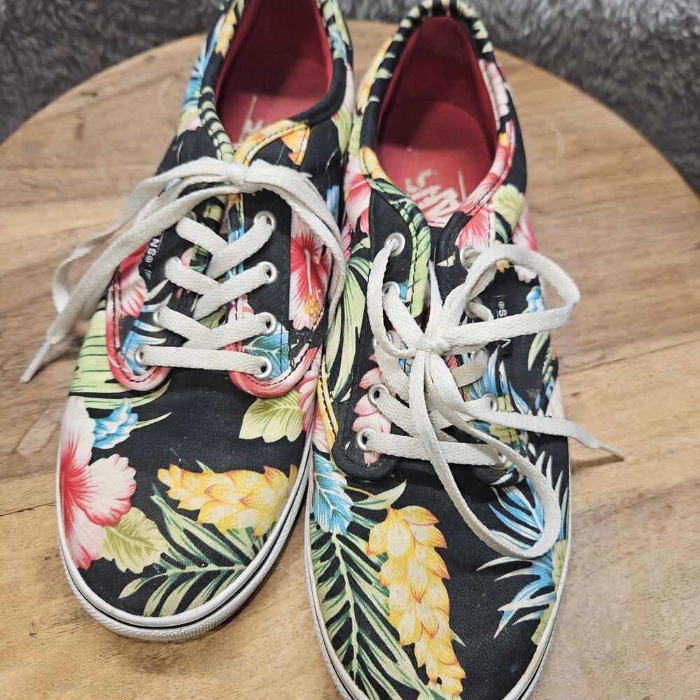 Vans Womens Black Hawaiian Print Shoes Size 8 Floral Colorful Tropical - Picture 4 of 8